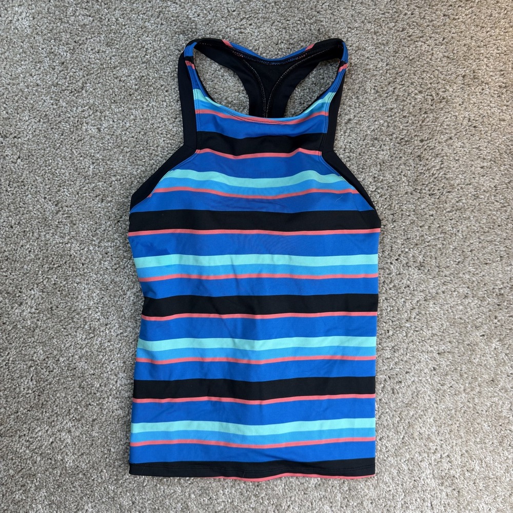 JAG Tankini Swim Top Womens Small Blue Multicolor Stripe Racerback Built In Bra